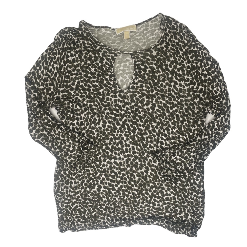Women's Michael Kors Forest Green Leaf Print Blouse Size Medium